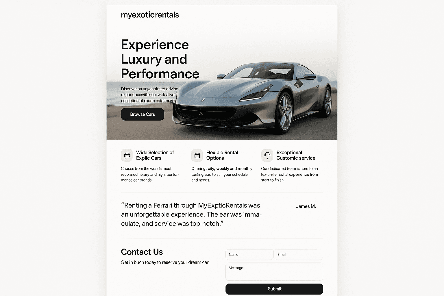 myexoticrentals.com website mockup